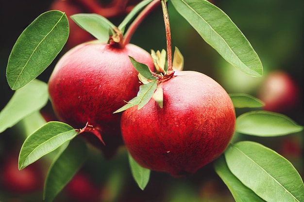 Fruitfruit op tak rode rijpe zoete granaatappel in tuin