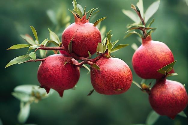 Fruitfruit op tak rode rijpe zoete granaatappel in tuin