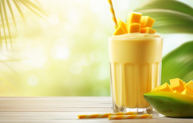 Fruitful Bliss Mango Milkshake With Mango Pieces on Top