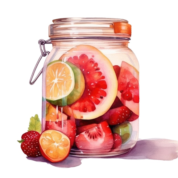 Fruitjam Mason jar Aquarel Ai generatief