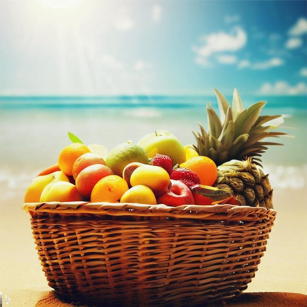 Fruitmand op het strand.