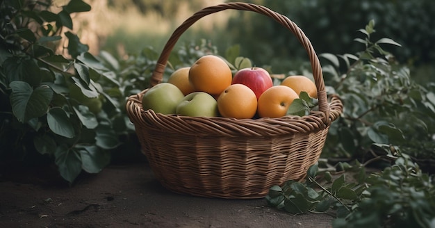 Fruitmandje vol met vers fruit.