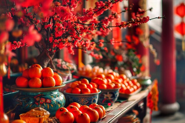 Fruitmarkt in China Tangerines en andere vruchten op een tafel