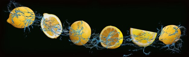 Fruitpanorama sappige citroenen zijn gezond en smakelijk