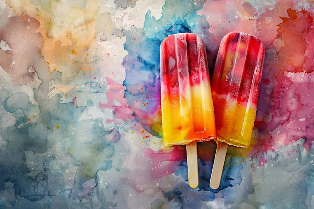Foto fruitpopsicle geïsoleerd vintage schilderij lollipop ijs bevroren lollipop fruit ijs met kopieerruimte
