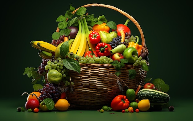 Фото Фрукты и овощи в корзине сгенерированное изображение