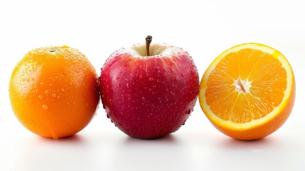 Photo fruits of apples and oranges isolated