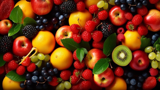 写真 カラフルな新鮮なフルーツを混合した健康的なダイエットの果物の背景