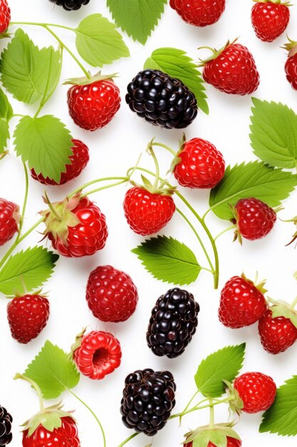 Fruits and berries isolated on white background top view flat lay