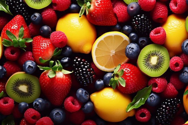 Fruits and berries mix background