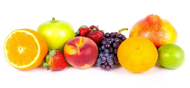 Fruits and berries on a white background