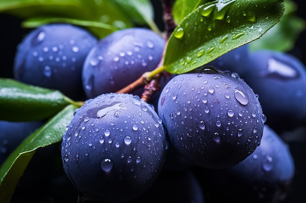 fruits of damson plum hanging on a tree