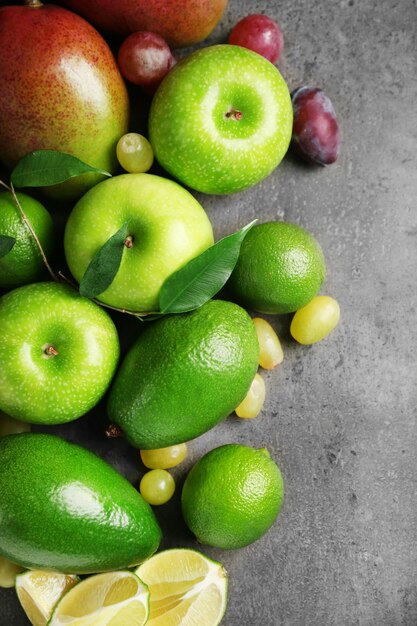 Fruits on dark grey background