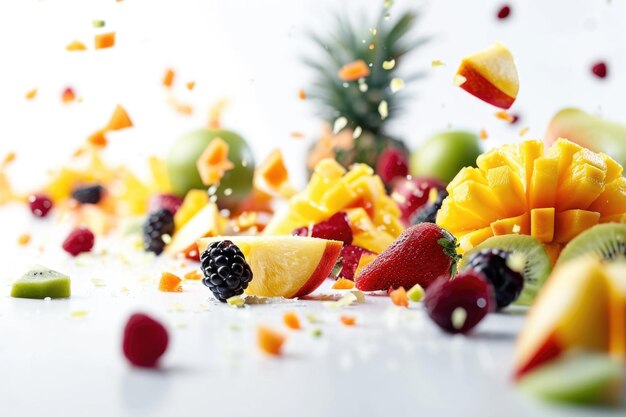 Photo fruits dropping in white background