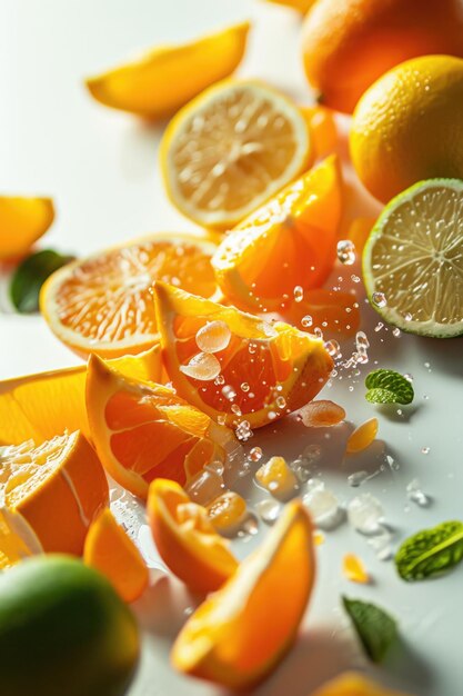 Fruits dropping in white background