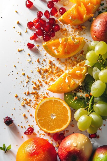 Fruits dropping in white background