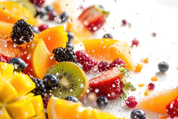 Fruits dropping in white background