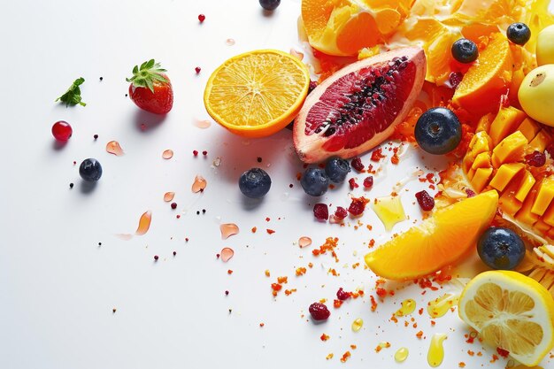 Fruits dropping in white background