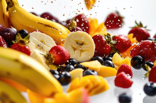 Fruits dropping in white background