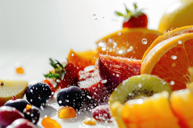 Photo fruits dropping in white background