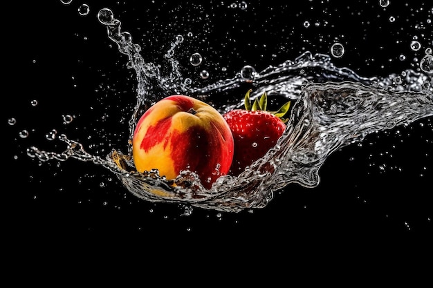 fruits falling in water splash isolated on black background ai generated