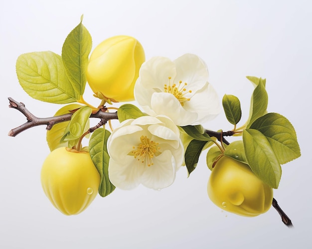 Fruits and flowers of quince fruit sunny delicious paradise juice vitamins