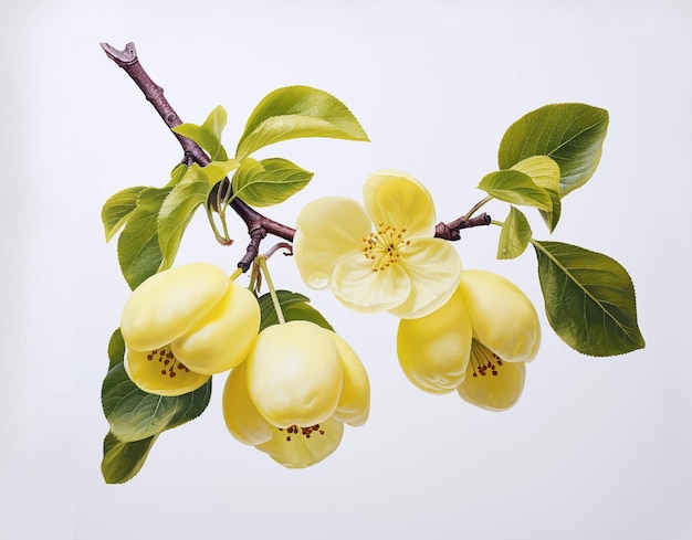 Fruits and flowers of quince fruit sunny delicious paradise juice vitamins