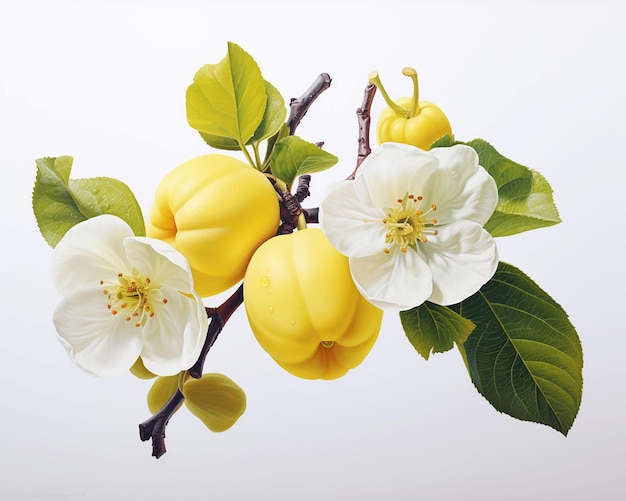 Photo fruits and flowers of quince fruit sunny delicious paradise juice vitamins