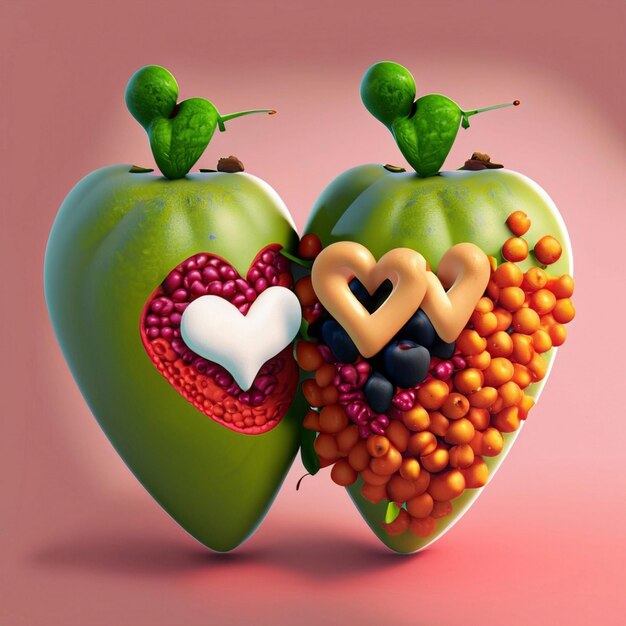 Photo fruits forming heart shape symbol closeup