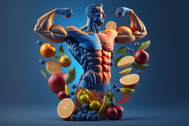 Fruits forming a human body metabolism and nutrition Eating Diet Food for Energy Generative Ai