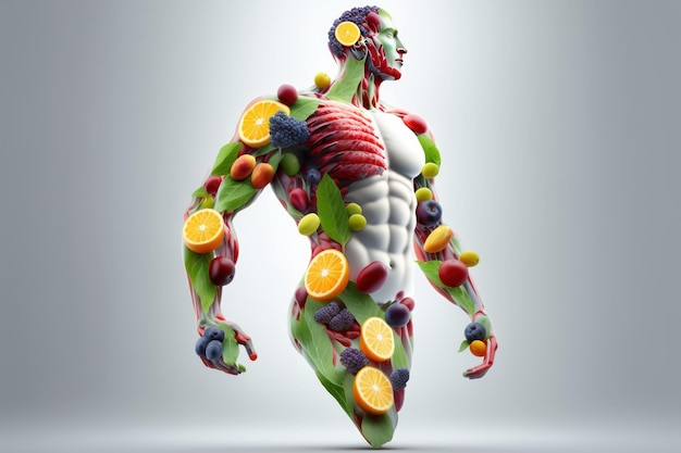 Fruits forming a human body metabolism and nutrition Eating Diet Food for Energy Generative Ai