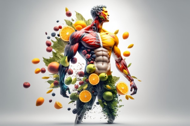 Fruits forming a human body metabolism and nutrition Eating Diet Food for Energy Generative Ai