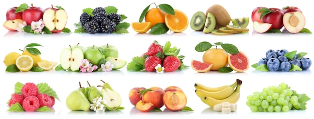 과일, 과일, 수집, 오렌지, 사과, 사과, 바나나, 딸기, 체리, 유기, 고립된, 백색 위에서
