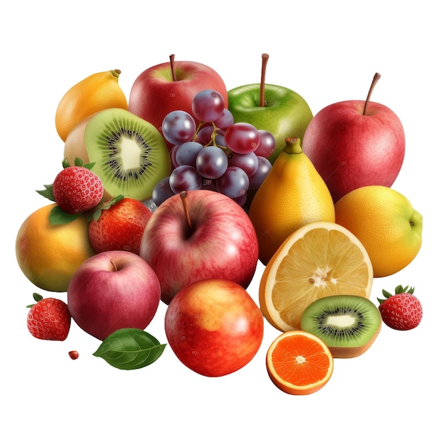 Fruits group Transparent isolated background AI