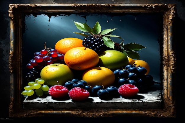 fruits in grungy frame