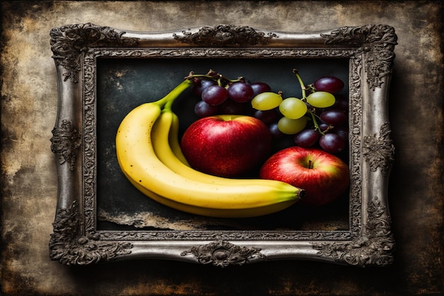 Photo fruits in grungy frame