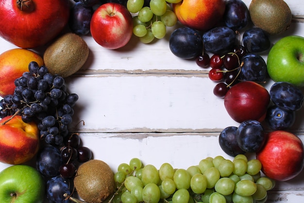 Fruits lying on the wooden table