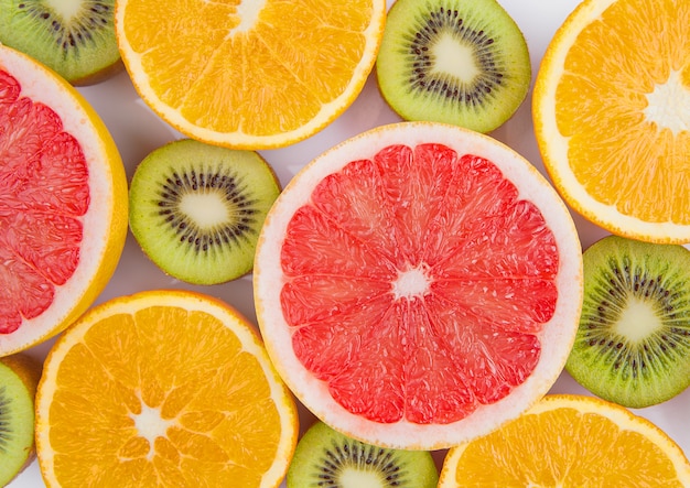 Fruits mix on white surface