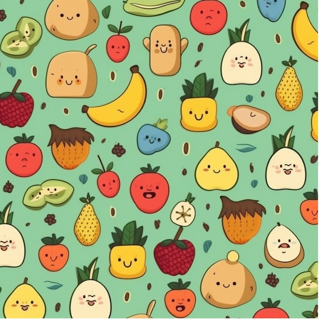 Fruits seamless pattern Vector illustration of cute cartoon fruit background