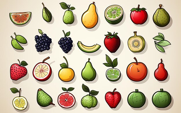 Fruits Set of 30 contour icons belonging to the collection of linear pictograms Fruits