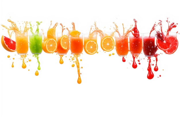 Photo fruits splash flying fall juice isolated on white background