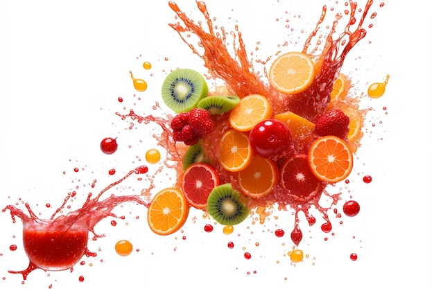 Foto frutta splash battenti caduta succo isolato su sfondo bianco