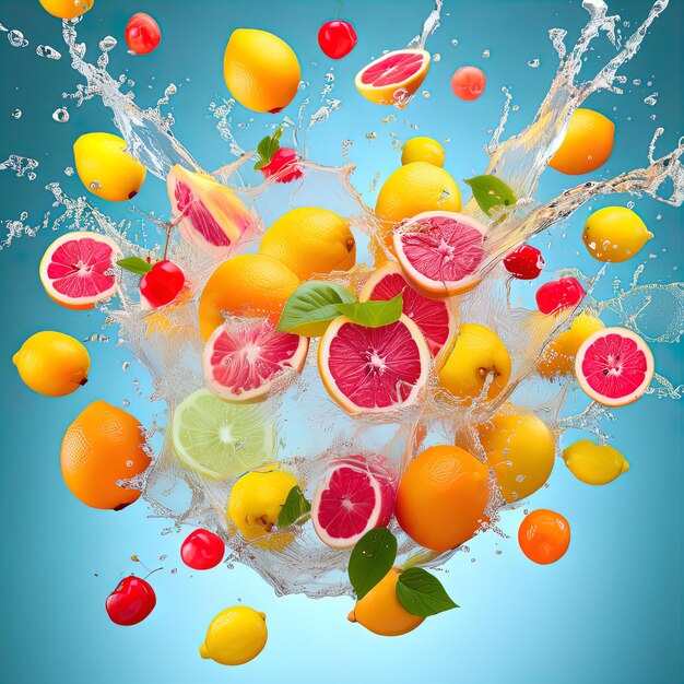 fruits in splash of juice