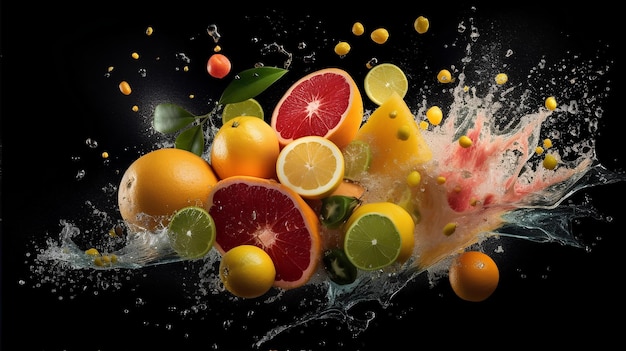 fruits splash with a splash of water
