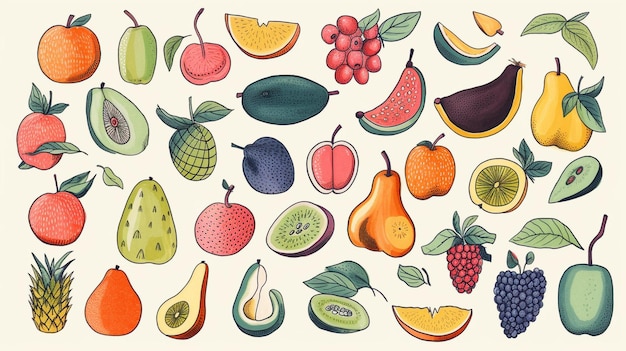 Foto frutta illustrazione vettoriale doodle set