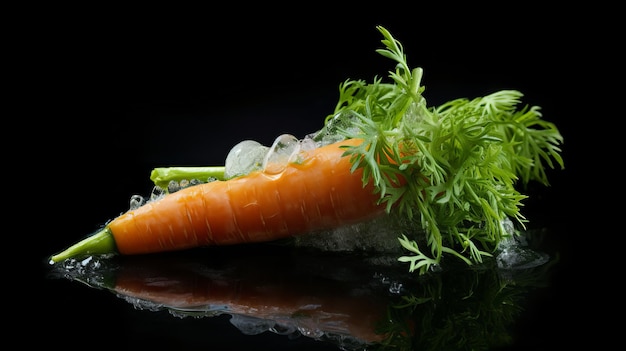 Photo fruits and vegetables art beautiful carrot composition on black background