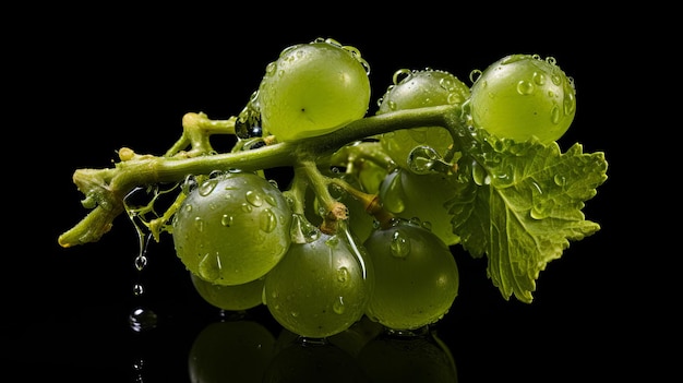 Photo fruits and vegetables art beautiful grape composition on black background