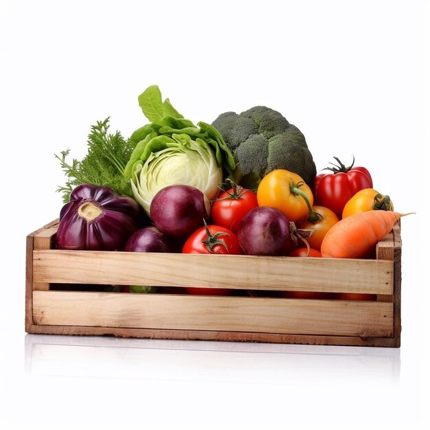 Photo fruits and vegetables on the basket white background