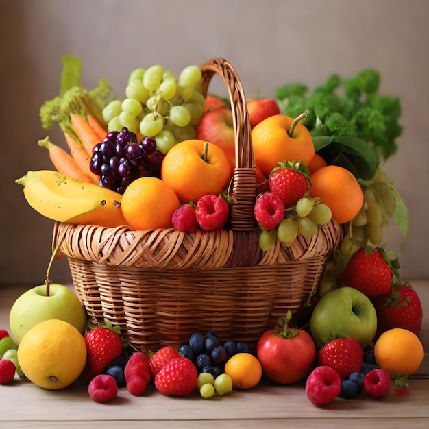 Fruits and Vegetables in a Basket