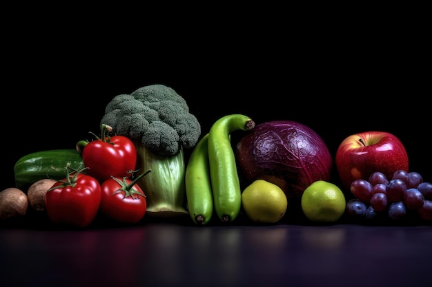 Photo fruits and vegetables on a black background